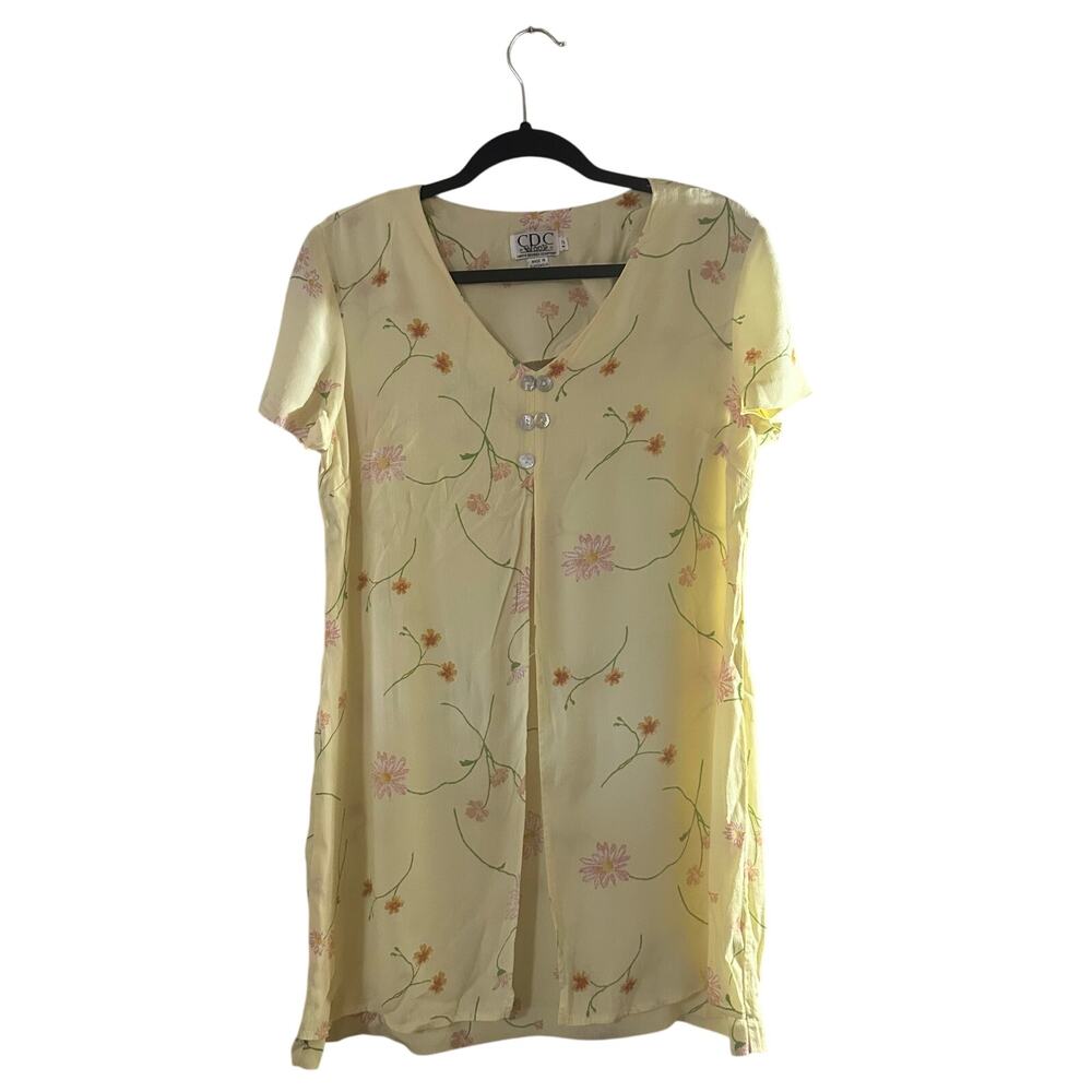 Vintage 90s Caren Desiree Company CDC Petites Yellow Floral Dress Size 12